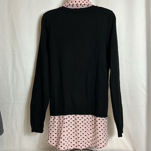 Adrianna Papell Women’s Size Medium Black Crew Neck Sweater Pink Under Shirt Top - Picture 6 of 8